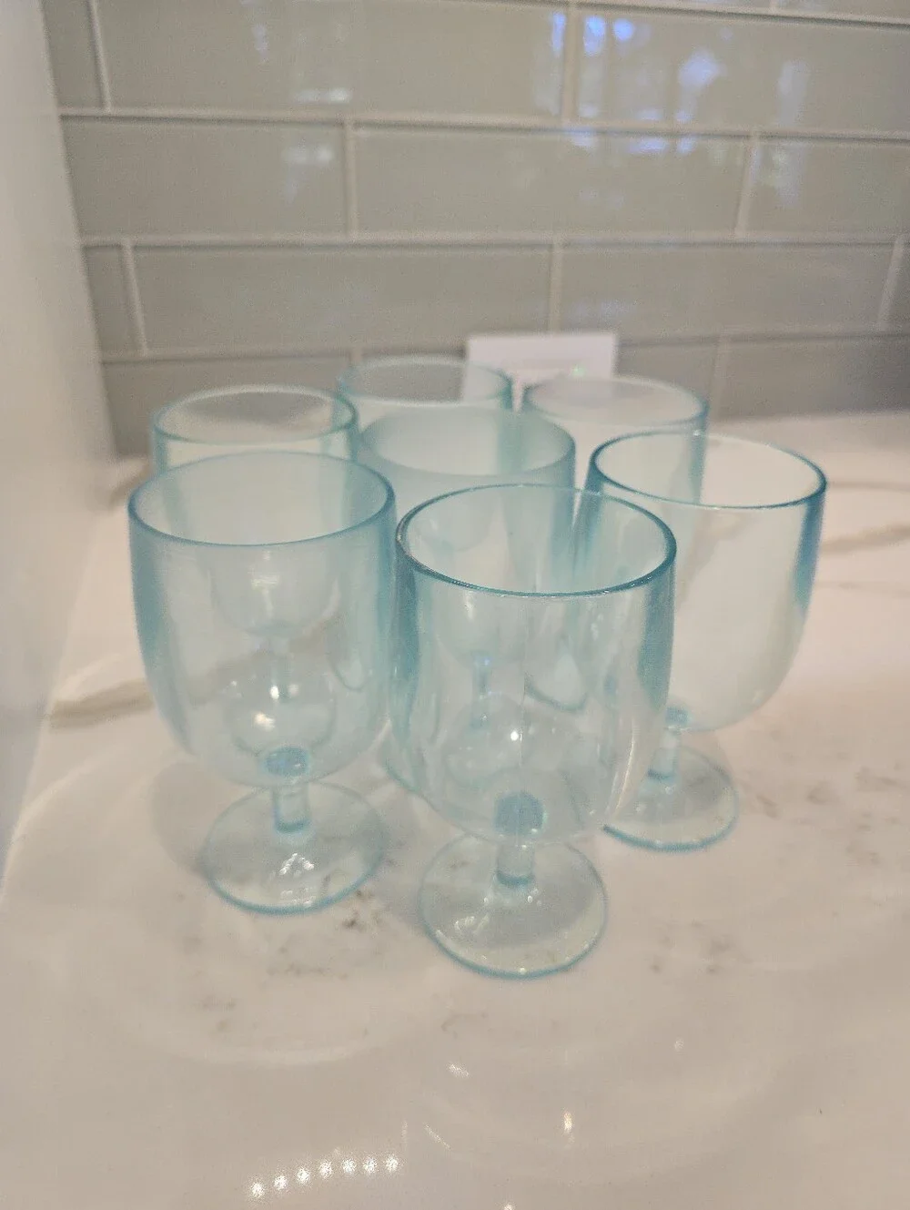 Stemmed Heavyweight Thick Durable Plastic Wine Glasses, 7-Piece Set, Aqua, GUC